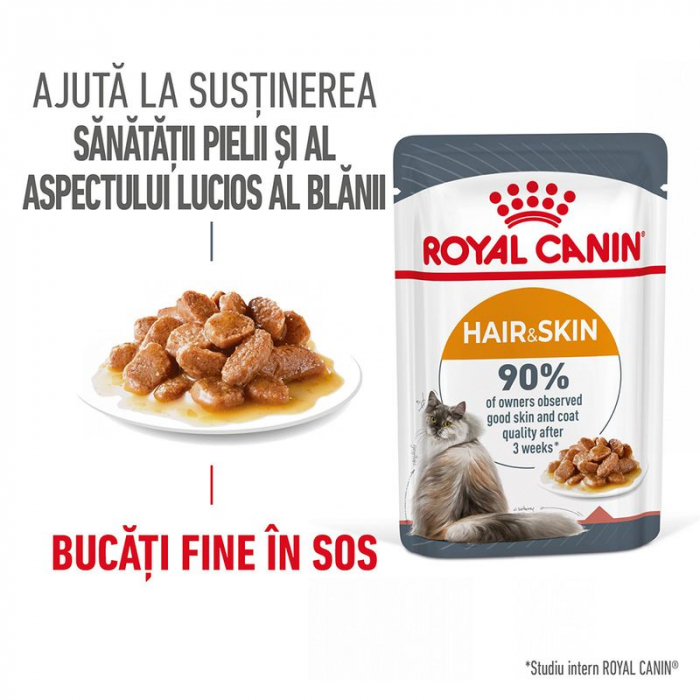 ROYAL CANIN Hair & Skin, Hrana Umeda Pisici Adulte (Piele si Blana), in sos, 12x85 g [2]