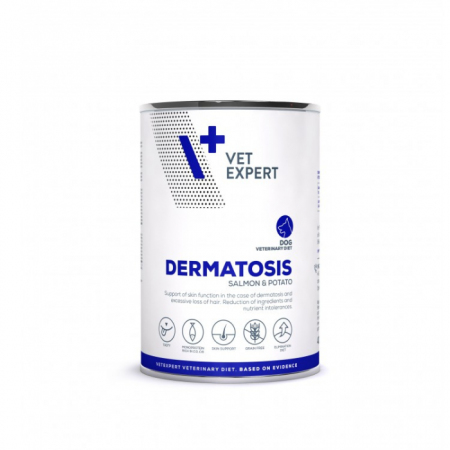 Hrană dietetică umedă câini - 4T Dermatosis Dog Somon si Cartof, Conserva Hrana Umeda Caini Adulti, 400 g