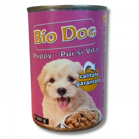 Hrană umedă câini - BIODOG Puppy Pui si Vita, Hrana Umeda Caini Junior, 410 g