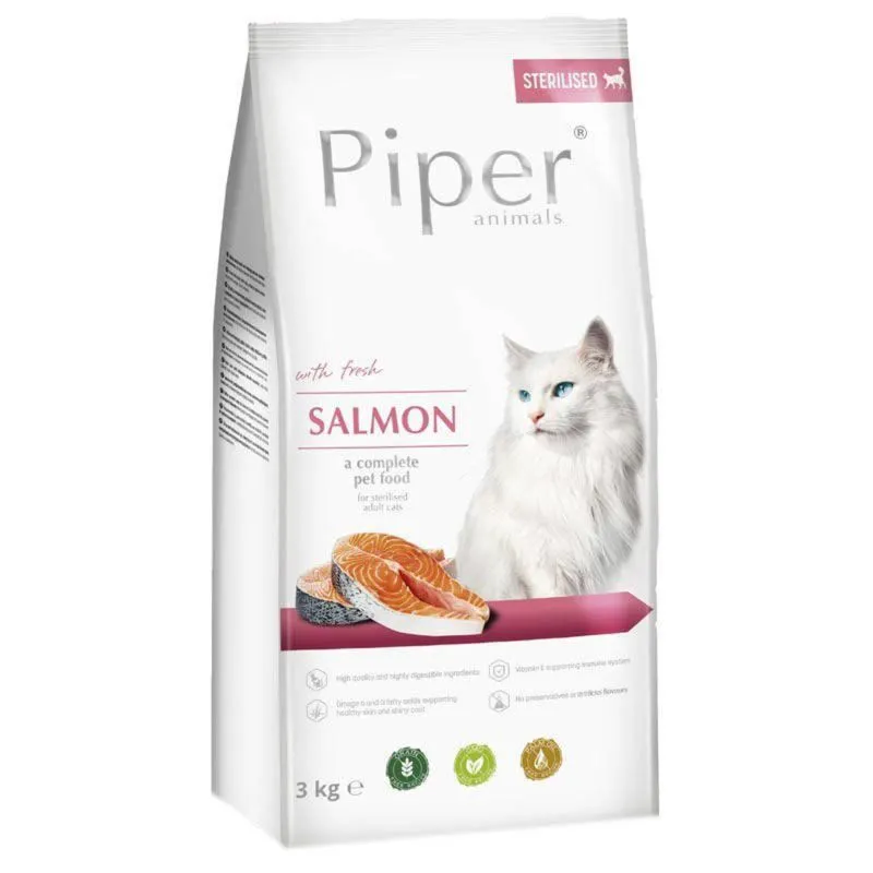 Hrană uscată pisici - Piper Animals Sterilised Adult Cat Somon, Hrana Uscata Fara Cereale Pisici Adulte Sterilizate, 3 kg