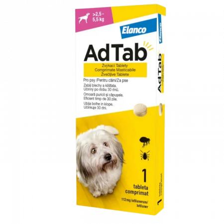 PROMOȚII - AdTab Dog 112 mg  (2.5 - 5.5kg), Antiparazitar Extern Caini