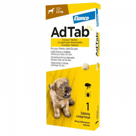 PROMOȚII - AdTab Dog 56 mg (1.3 - 2.5 kg), Antiparazitar Extern Caini