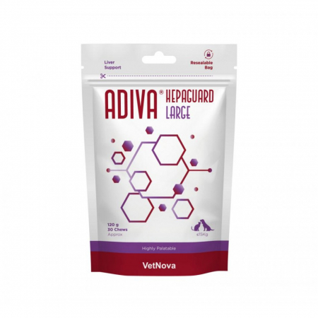 Afecțiuni Hepatice - ADIVA® Hepaguard Chews Medium & Large Breeds, Supliment Alimentar Sustinerea Functiei Hepatice, Caini si Pisici, 30 tablete masticabile