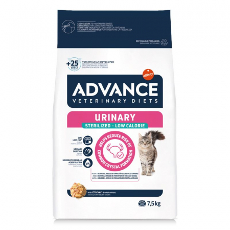 Diete veterinare și hrană specială - ADVANCE Adult Cat Urinary Sterilized-Low Calorie, Hrana Uscata Pisici Adulte, 7.5 kg