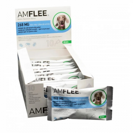 Antiparazitare Interne si Externe - AMFLEE 268 mg, Soluţie Antiparazitara Spot-on pentru Câini 20-40 kg - 1 pipeta
