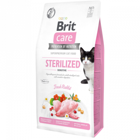 Hrană uscată pisici - Brit Care Sterilized Sensitive Grain-Free, Hrana Uscata Pisici Adulte Sterilizate cu Digestie Sensibila, 7 kg