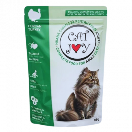 Hrană umedă pisici - CAT JOY, Hrană Umedă Pisici Adulte, Curcan, 85 g