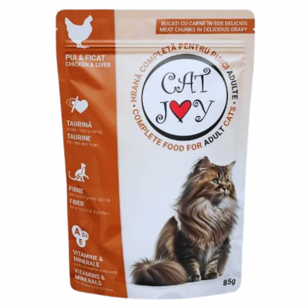 Hrană umedă pisici - CAT JOY, Hrană Umedă Pisici Adulte, Pui și Ficat, 85 g