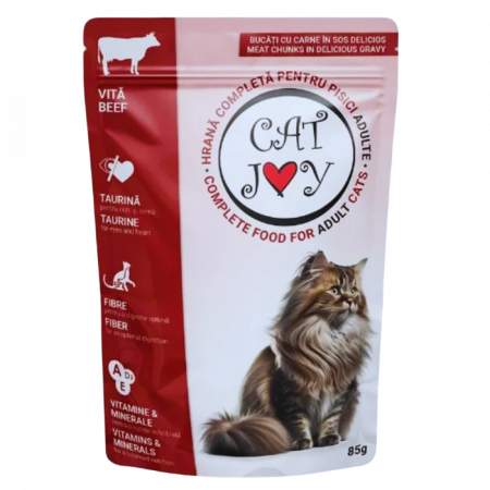 Hrană umedă pisici - CAT JOY, Hrană Umedă Pisici Adulte, Vită, 85 g
