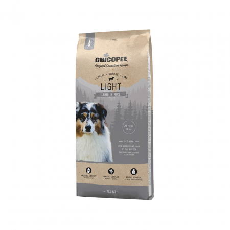 Hrană uscată câini - Chicopee Classic Nature Line Light Adult Miel si Orez, Hrana Uscata Caini Adulti, 15 Kg