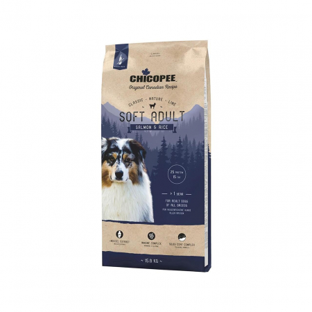 Hrană uscată câini - Chicopee Classic Nature Line Soft Adult Somon si Orez, Hrana Uscata Caini Adulti, 15 Kg