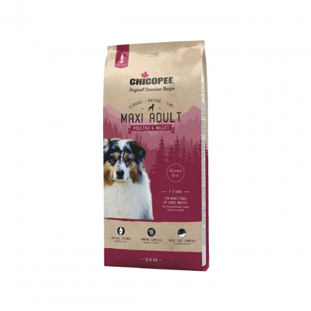 Hrană uscată câini - Chicopee Classic Nature Line Maxi Adult Pasare si Mei, Hrana Uscata Caini Adulti,15 kg