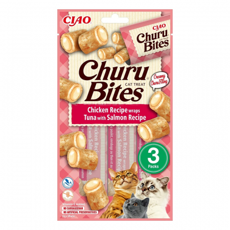 Recompense și Snack-uri - Churu Bites, Pernute Umplute cu Pui, Ton și Somon, 3 x 10 g (EU723)