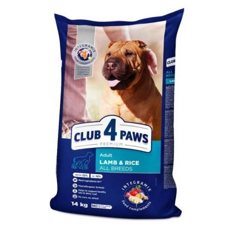 Hrană uscată câini - CLUB 4 PAWS Adult Dog All Breeds Miel si Orez, Hrana Uscata Caini Adulti, 14 kg