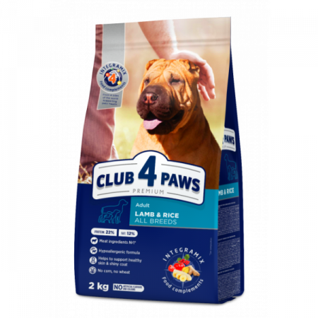 Hrană uscată câini - CLUB 4 PAWS Adult All Breeds Miel si Orez, Hrana Uscata Caini Adulti Toate Rasele, 2 kg