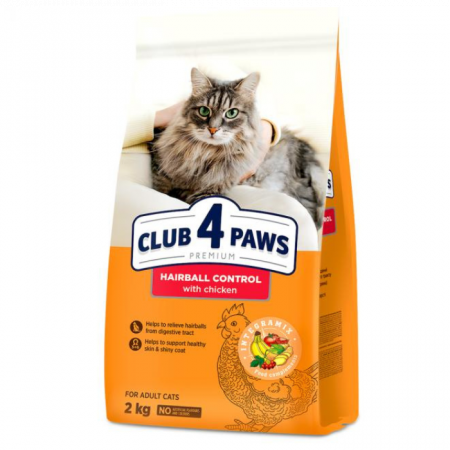 PISICI - CLUB 4 PAWS Adult  Cat Hairball Control, Hrana Uscata Pisici Adulte, 2 kg