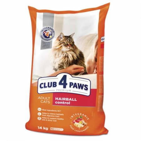 Hrană uscată pisici - CLUB 4 PAWS Adult  Cat Hairball Control,  Hrana Uscata Pisici Adulte, 14 kg