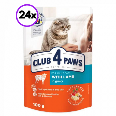 CLUB 4 PAWS Adult Cat Hrană Umedă cu Miel 100g [0]