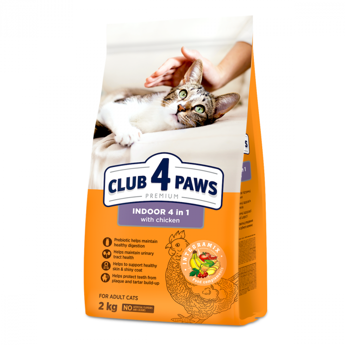 PISICI - CLUB 4 PAWS Adult Cat Indoor, Hrana Uscata Pisici Adulte, Cu Pui, 2 kg
