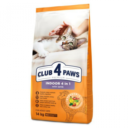 Hrană uscată pisici - CLUB 4 PAWS Adult Cat Indoor cu Miel, Hrana Uscata Pisici Adulte, 14kg