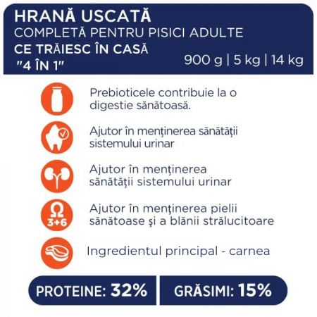 CLUB 4 PAWS Adult Cat Indoor cu Miel, Hrana Uscata Pisici Adulte, 14kg [2]