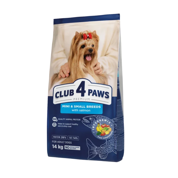 Hrană uscată câini - CLUB 4 PAWS Adult Dog Small Breeds,  Hrana Uscata Caini Adulti Talie Mica, cu Somon, 14 kg
