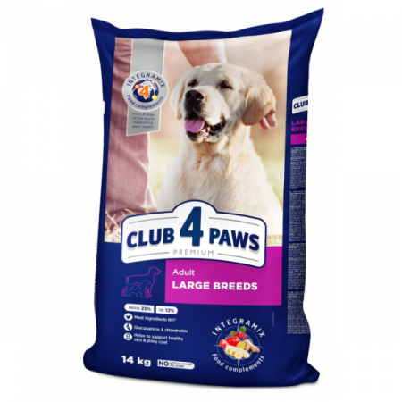 CÂINI - CLUB 4 PAWS Adult Dog Large Breeds, Hrana Uscata Caini Adulti Talie Mare, cu Pui, 14 kg