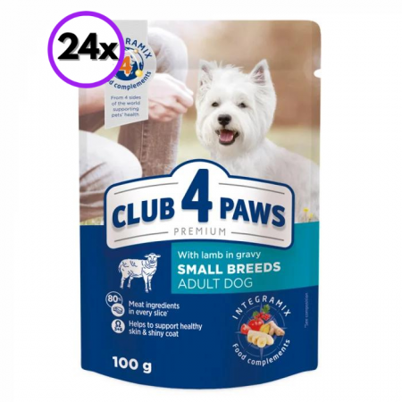CÂINI - CLUB 4 PAWS Adult Small Breeds, Hrana Umeda Caini Adulti Talie Mica, Miel in Sos, 100g