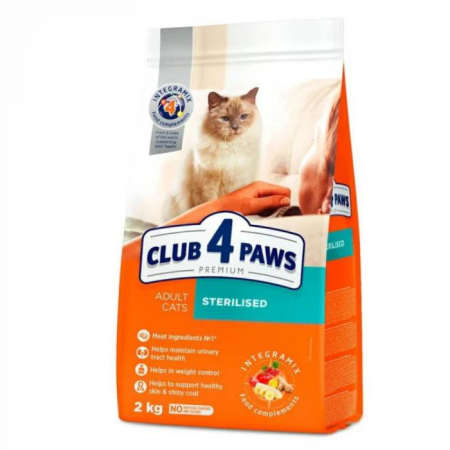 PISICI - CLUB 4 PAWS Adult Cat Sterilised, Hrana Uscata Pisici Sterilizate, Cu Pui, 2 Kg