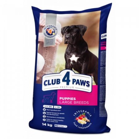 CÂINI - CLUB 4 PAWS Puppies Large Breeds,  Hrana Uscata Caini Junior Talie Mare, cu Pui, 14 kg