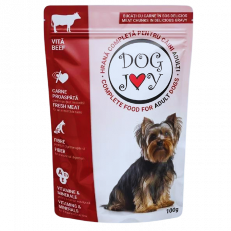 CÂINI - DOG JOY, Hrană Umedă Câini Adulți cu Vită, 24 x 100 g