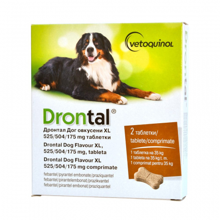 Antiparazitare Interne si Externe - Drontal Dog Flavour XL, Antiparazitar Intern Caini Talie Mare, 2 tablete