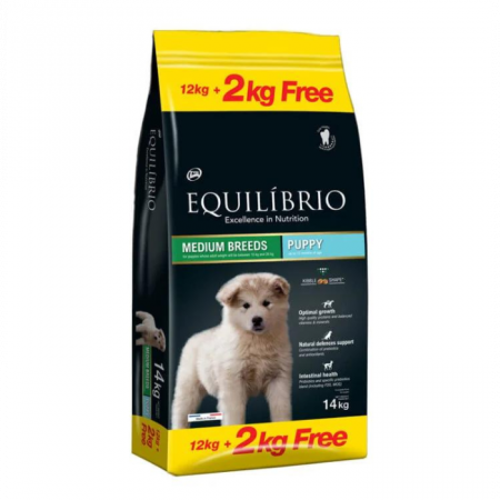 PROMOȚII - Equilibrio Puppy Medium Breeds, Hrană Uscată Câini Juniori Talie Medie, 12+2 Kg GRATIS