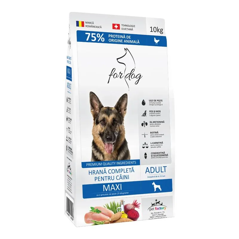 CÂINI - For Dog Maxi Adult, Hrana Uscata Caini Adulti Talie Mare, 10 kg
