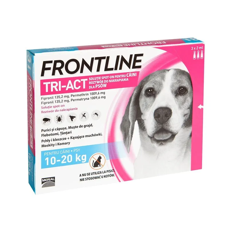 Antiparazitare Interne si Externe - Frontline Tri-Act Spot On Caine 10-20 Kg, Solutie Antiparazitara, 1 pipeta