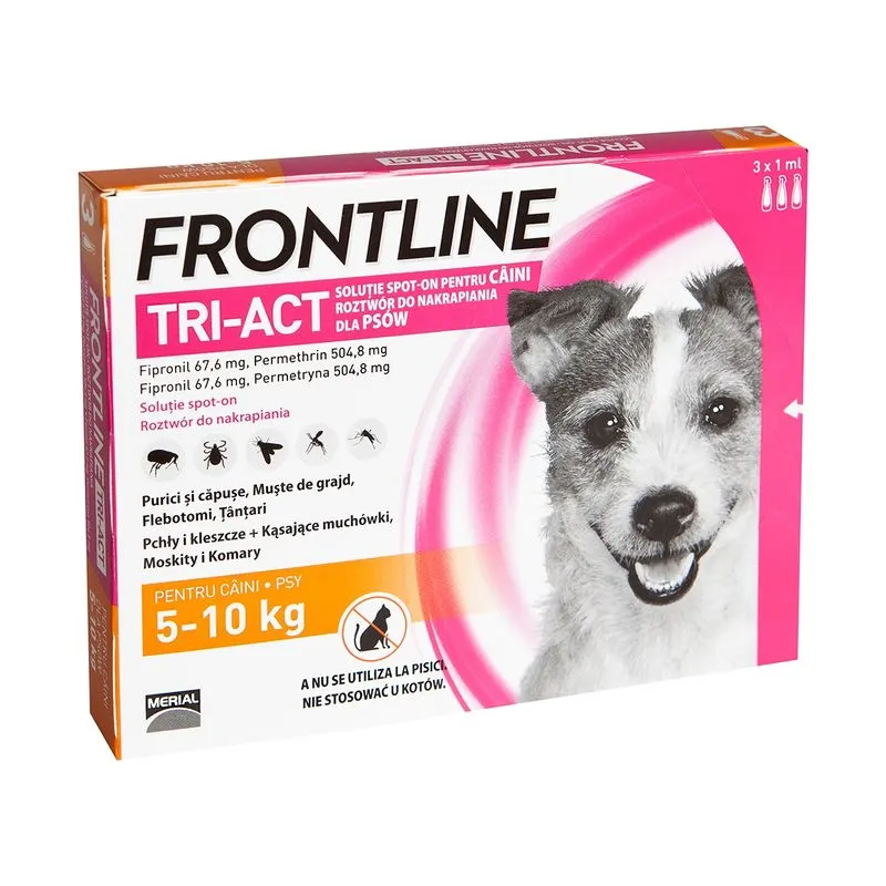 Antiparazitare Interne si Externe - Frontline Tri-Act Spot On Caine 5-10 Kg, Solutie Antiparazitara, 1 Pipeta
