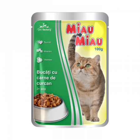 PROMOȚII - Miau Miau Curcan, Hrana Umeda Pisici Adulte (in sos), 100g
