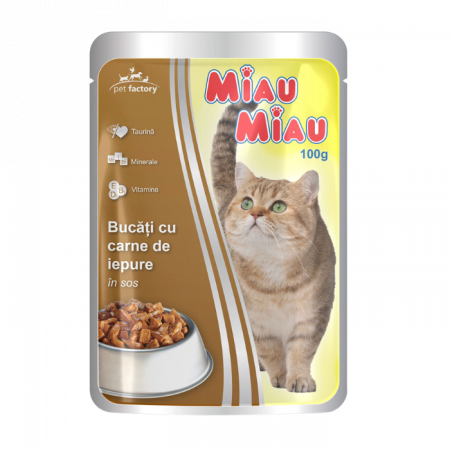 PROMOȚII - Miau Miau Iepure, Hrana Umeda Pisici Adulte (in sos), 100g