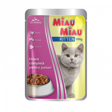 PROMOȚII - Miau Miau Kitten cu Pui, Hrana Umeda Pisici Junior (in sos), 100 g
