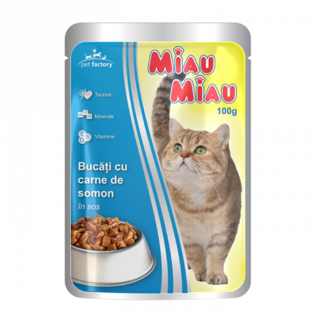 PROMOȚII - Miau Miau Somon, Hrana Umeda Pisici Adulte (in sos), 100g