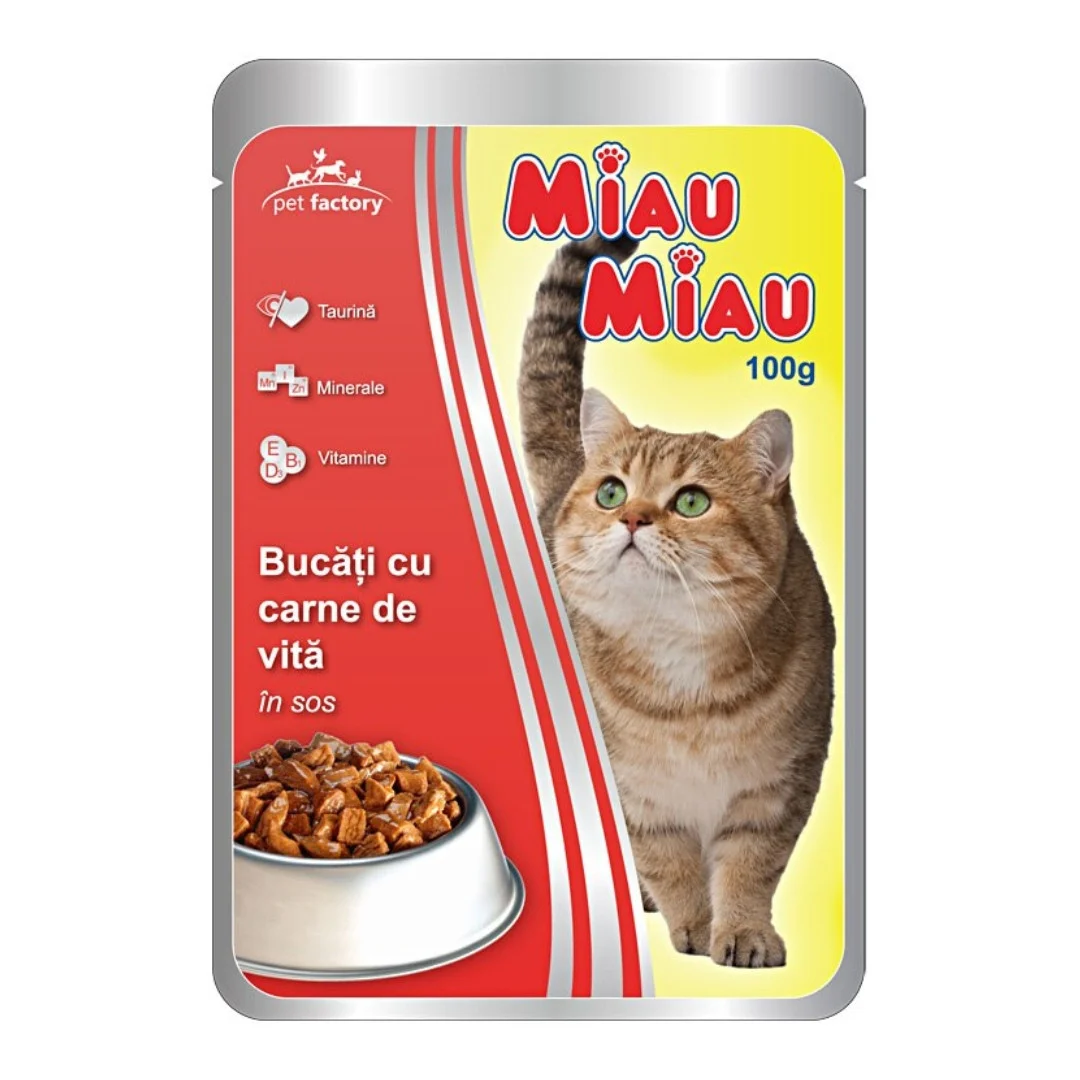 PROMOȚII - Miau Miau Vită, Hrana Umeda Pisici Adulte (in sos), 100g