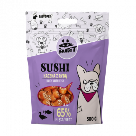 PROMOȚII - Mr. Bandit Sushi Duck with Fish, Recompense pentru Caini, Rata si Peste, 500g
