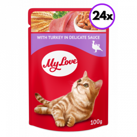 Hrană umedă pisici - MY LOVE Hrana Umeda Pisici Adulte cu Curcan 100g
