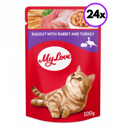 Hrană umedă pisici - MY LOVE Hrana Umeda Pisici Adulte cu Iepure si Curcan 100g