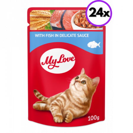 Hrană umedă pisici - MY LOVE Hrana Umeda Pisici Adulte cu Peste 100g