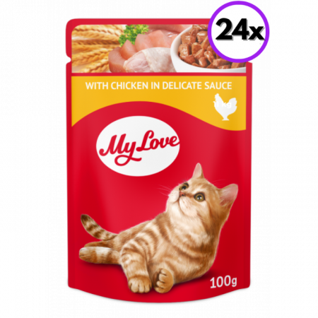 Hrană umedă pisici - MY LOVE Hrana Umeda Pisici Adulte cu Pui 100g