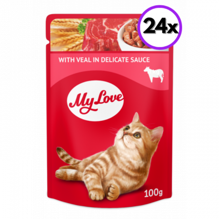 Hrană umedă pisici - MY LOVE Hrana Umeda Pisici Adulte cu Vitel 100g