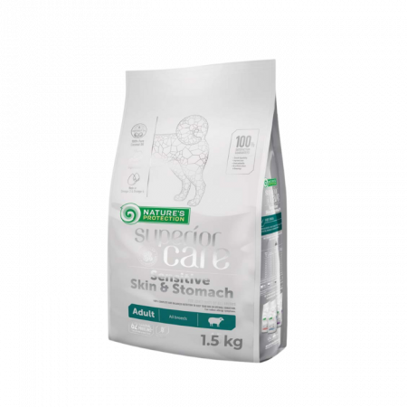 Hrană uscată câini - Natures Protection Superior Care Sensitive Skin & Stomach, Hrana Uscata Caini Adulti Toate Rasele, Miel, 1.5 kg