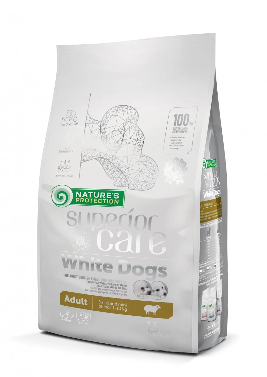 Hrană uscată câini - NATURES PROTECTION Superior Care White Dogs Small & Mini Adult Grain Free, Miel, 1.5 kg