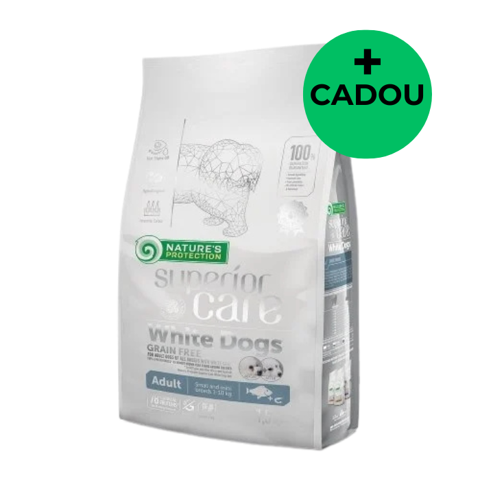 Hrană uscată câini - NATURES PROTECTION Superior Care White Dogs Small & Mini Adult Grain Free, Peste Alb, 10 kg